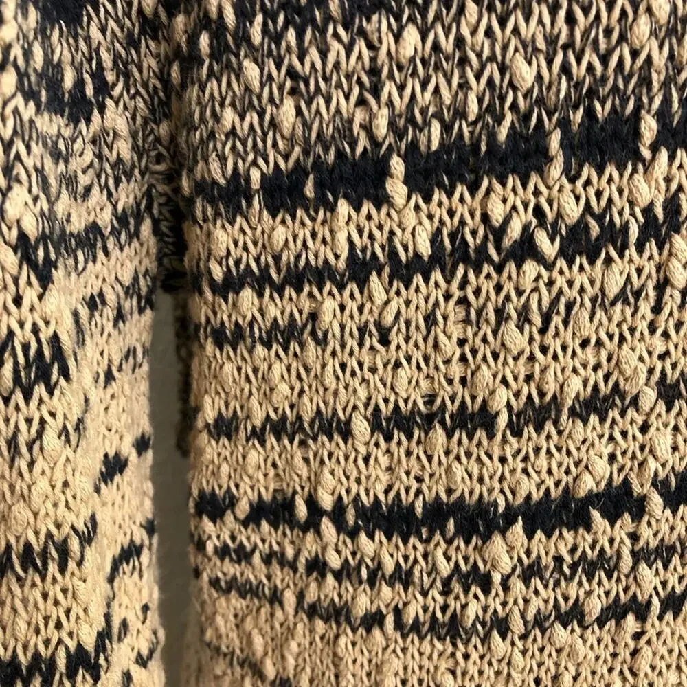 J Crew tan black striped knot knit hooded sweater size XXS